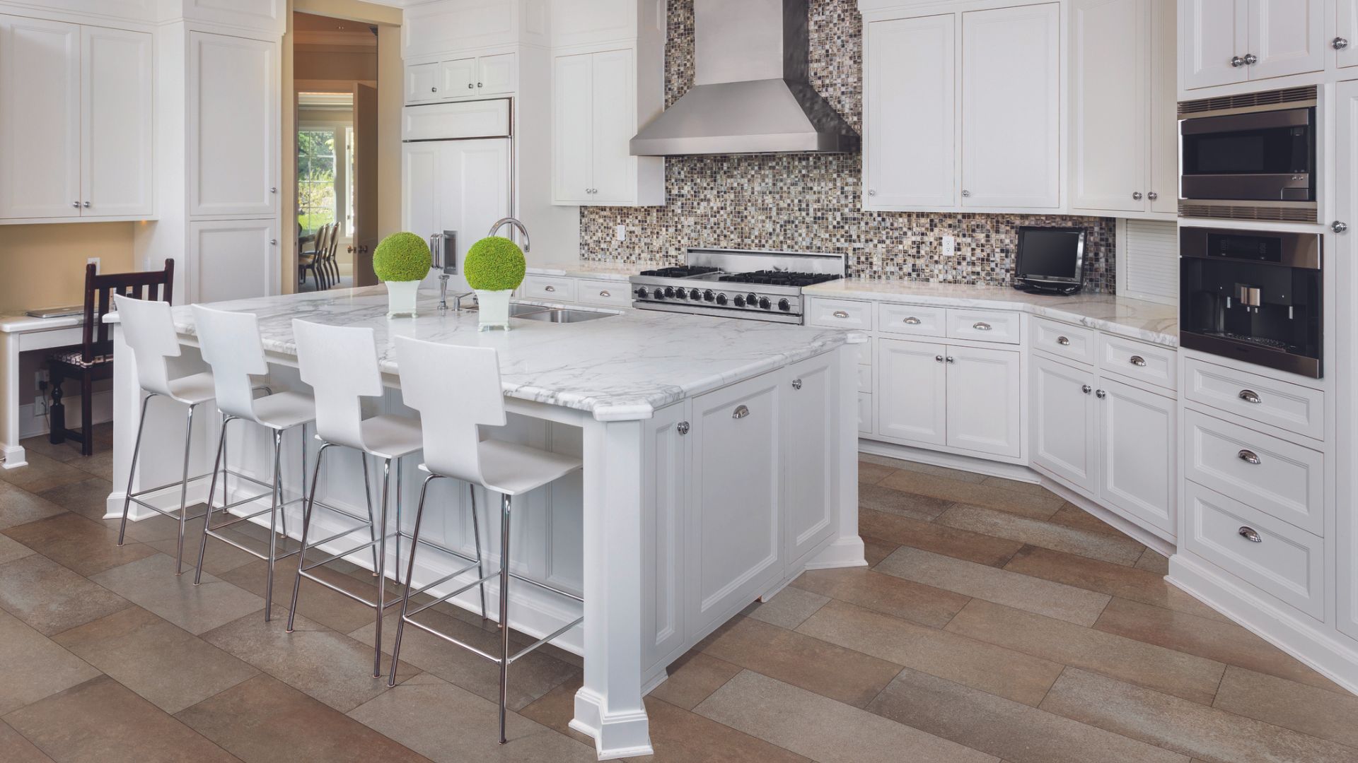 Tile flooring in a kitchen.